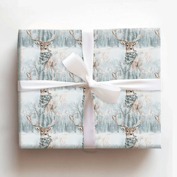 Watercolor Woodland Deer Gift Wrap, Winter Stag Christmas Wrapping Paper, Rustic Forest Antler Wrapping Paper, Holiday Gift W