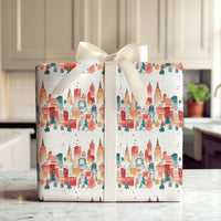 NYC Watercolor Gift Wrap, City Skyline Christmas Wrapping Paper, Urban Winter Holiday Wrapping Paper, New York City Gift Wrap Roll