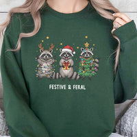 Humorous Trash Panda Christmas Sweater, Festive and Feral Raccoon Sweatshirt, Holiday Raccoon Crewneck Pullover, Animal Lover Xmas Sweatshirt