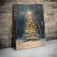 Snowy Winter Forest Poster, Christmas Tree Wall Art, Glowing Holiday Lights Print, Festive Printable Art, Winter Digital Download