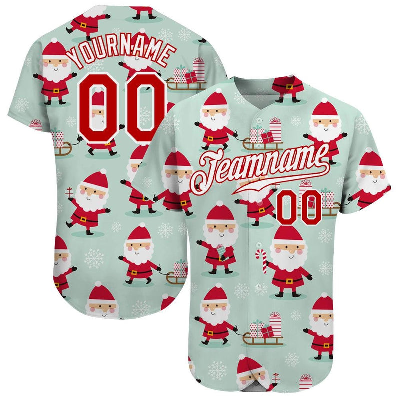 Personalized Santa Print Baseball Shirt, Custom Christmas Baseball Jersey, Stitched Holiday Sports Jersey, Xmas Present for Him or Her