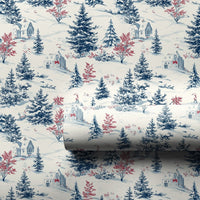 Snowy Village Christmas Gift Wrap, Winter Toile Wrapping Paper, French Country Toile Wrapping Paper, Elegant Blue Cream Holiday Gift Wrap