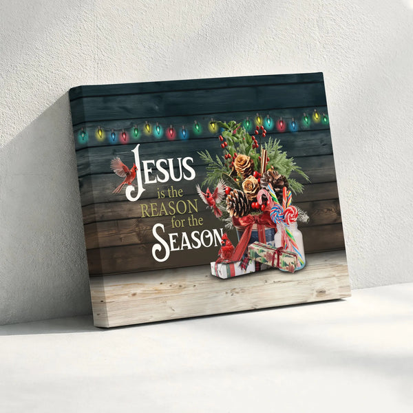 Christian Christmas Canvas Wall Art, Jesus Is the Reason for the Season Canvas, Red Cardinal Holiday Canvas Print, Religious 
