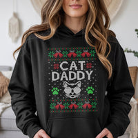 Humorous Cat Lover Holiday Hoodie, Cat Daddy Ugly Christmas Hoodie, Vintage Feline Graphic Hoodie, Adorable Pet Lover Xmas Hooded Sweatshirt Present
