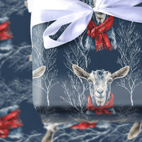 Navy Blue Red Scarf Holiday Gift Wrap, Winter Goat Christmas Wrapping Paper, Farm Animal Christmas Wrapping Paper, Festive Winter Gift Wrap