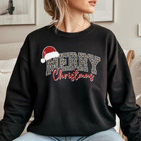 Varsity Santa Hat Shirt, Leopard Merry Christmas Sweatshirt, Retro Leopard Holiday Crewneck, Festive Xmas Sweater, Christmas Present for Her