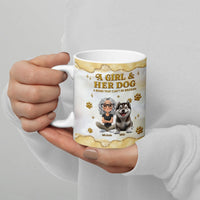Custom Girl and Husky Dog Mug, Dog Mom Personalized Ceramic Mug, Personalized Pet Name Coffee Cup, Christmas Holiday Dog Lover Present