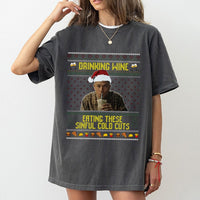 Humorous Christmas T-Shirt, Sinful Cold Cuts Holiday Shirt, True Crime Meme Graphic Tee, Dark Humor Winter Holiday Xmas T-Shirt