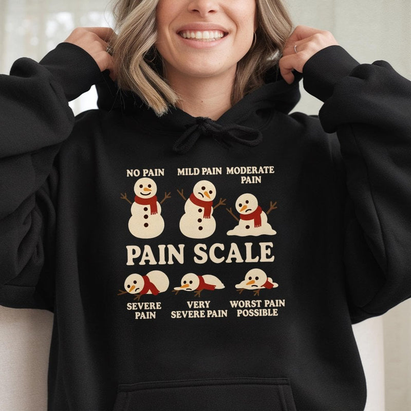 Humorous Medical Christmas Hoodie, Snowman Pain Scale Hoodie, Melting Snowman Nurse Doctor Sweatshirt, Winter Healthcare Worker Hooded Pullover