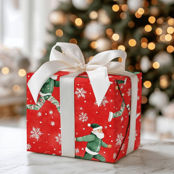 Camo Tracksuit Santa Claus Gift Wrap, Running Santa Wrapping Paper, Humorous Fitness Santa Holiday Paper, Christmas Gift Wrap