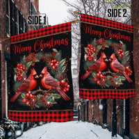 Winter Bird Buffalo Plaid Yard Flag, Cardinal Merry Christmas Garden Flag, Double-Sided Holiday Lawn Banner, Festive Outdoor Decor