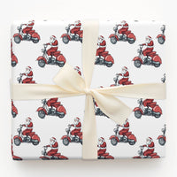 Vintage Scooter Santa Claus Gift Wrap, Red Scooter Santa Wrapping Paper, Whimsical Santa Wrapping Paper, Christmas Holiday Gift Wrap