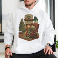 Comfy Christmas Bookish Frog Hoodie, Reading Frog Hoodie, Book Lover Holiday Hoodie, Adorable Cottagecore Reader Pullover Sweatshirt, Winter Present