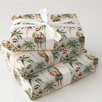 Hawaiian Vacation Santa Gift Wrap, Tropical Santa Wrapping Paper, Beach Palm Tree Holiday Present Paper, Humorous Christmas Wrapping Paper