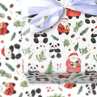 Adorable Panda Christmas Gift Wrap, Panda Santa Wrapping Paper, Watercolor Animal Holiday Present Paper, Whimsical Xmas Wrapping Paper