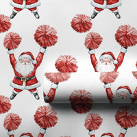 Humorous Santa Claus Gift Wrap, Cheerleader Santa Wrapping Paper, Red Pom Pom Christmas Wrapping Paper, Humorous Holiday Gift Wrapping Paper