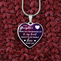 Sentiment Quote Pendant Necklace, To My Daughter Heart Necklace, Surgical Steel Heart Necklace, Meaningful Daughter Christmas Birthday Present