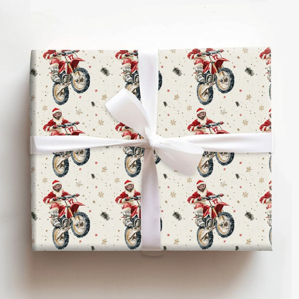 Dirt Bike Christmas Gift Wrap, Motocross Santa Wrapping Paper, Extreme Biker Holiday Wrapping Paper, Motorcycle Xmas Gift Wra