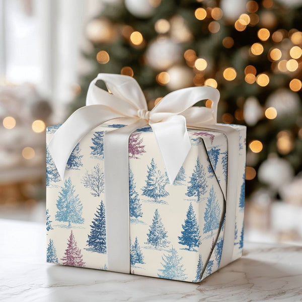 Rustic Christmas Tree Gift Wrap, Vintage Pine Tree Wrapping Paper, Winter Holiday Present Paper, Forest Pine Xmas Wrapping Pa