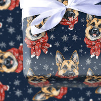 Winter Dog Gift Wrap, German Shepherd Christmas Wrapping Paper, Red Scarf Snowflake Wrapping Paper, Holiday Dog Lover Gift Wrap