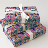 Coastal Palm Tree Gift Wrap, Tropical Christmas Wrapping Paper, Vibrant Cityscape Wrapping Paper, Warm Holiday Present Gift Wrap