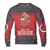Humorous Cartoon Pony Holiday Sweater, Ho Ho Horse Ugly Christmas Sweatshirt, Equestrian Farm Animal Xmas Pullover, Horse Lover Crewneck