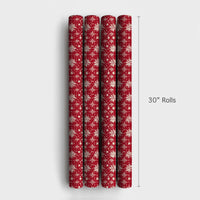 Cream Snowflake Gift Wrap, Red Snowflake Wrapping Paper, Elegant Christmas Wrapping Paper, Winter Holiday Present Wrap Roll