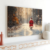 Impressionist Christmas Canvas Art, Santa Claus in Snowy Forest Canvas Print, Holiday Canvas Wall Decor, Winter Forest Painting Canvas Art