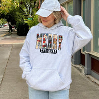 Retro Vintage Holiday Characters Hooded Sweatshirt, Merry Christmas Hoodie, Nostalgic Xmas Pullover, Festive Winter Present for Men Women