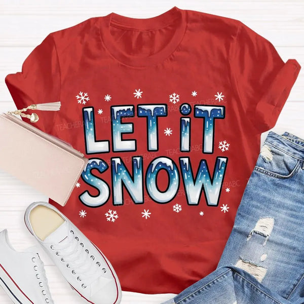 Snowflake Winter T-Shirt, Let It Snow Christmas Shirt, Retro Holiday Graphic Tee, Comfy Xmas Shirt, Christmas Present for Wom