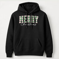 Buffalo Plaid Checkered Lettering Sweatshirt, Merry Christmas Hoodie, Comfy Holiday Winter Pullover, Festive Christmas Party Hoodie