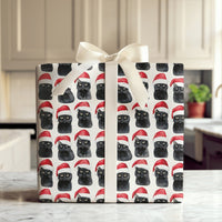 Santa Hat Kitten Holiday Gift Wrap, Black Cat Christmas Wrapping Paper, Adorable Winter Cat Wrapping Paper, Festive Holiday Gift Wrap Roll