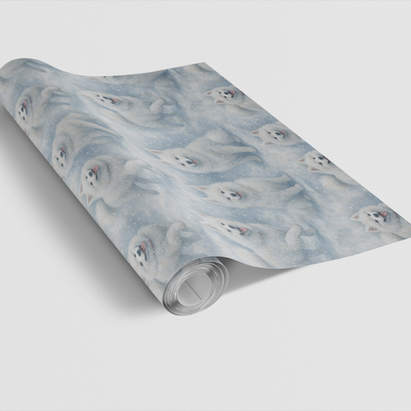 Winter Holly Christmas Gift Wrap Roll, American Eskimo Dog Wrapping Paper, Snowy Pet Breed Holiday Wrapping Paper, Dog Lover 
