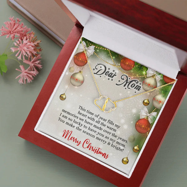 18 Diamond Heart Pendant, 10K Solid Gold Double Heart Necklace, 14k Gold Fill Chain, Christmas Present for Mom, Luxury LED Je