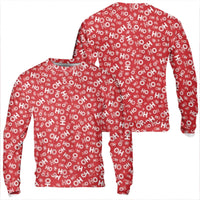 Red All Over Print Holiday Sweatshirt, Ho Ho Christmas Sweatshirt, Festive Xmas Pattern Sweatshirt, Ugly Christmas Party Crewneck Pullover