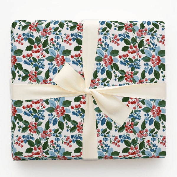 Botanical Holiday Gift Wrap, Watercolor Berry Wrapping Paper, Festive Floral Christmas Wrapping Paper, Winter Berry Gift Wrap