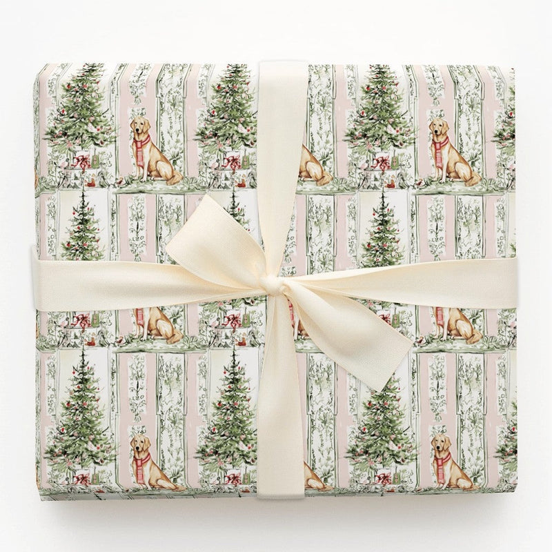 Watercolor Lab Dog Holiday Gift Wrap, Yellow Labrador Christmas Wrapping Paper, 90 GSM Fine Art Paper, Dog Lover Present Wrap