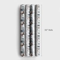 Winter Forest Holiday Gift Wrap, Watercolor Moose Christmas Wrapping Paper, Rustic Wildlife Wrapping Paper, Snowy Nature Gift Wrapping Paper
