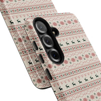 Snowflake Holiday Pattern Cover, Christmas Fair Isle Reindeer Phone Case, Festive Winter Phone Case, Dual Layer Polycarbonate Samsung Case
