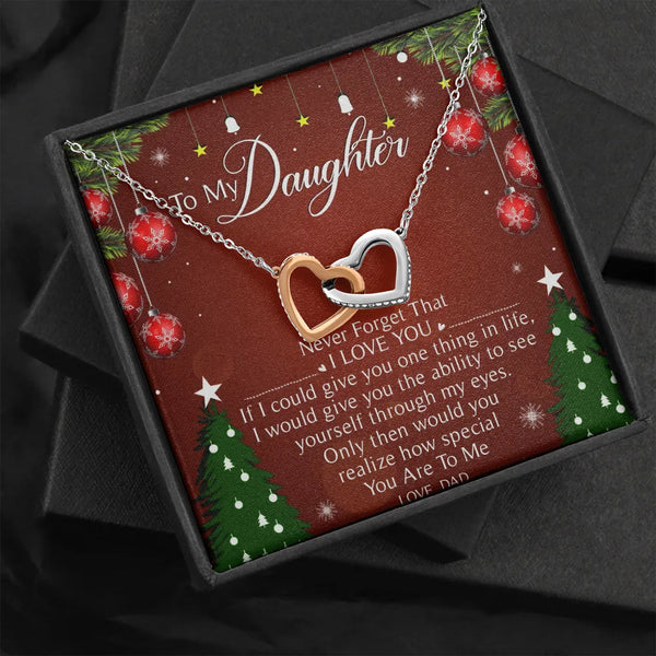 Double Heart Pendant Necklace, To My Daughter Interlocking Hearts Necklace, Cubic Zirconia Heart Necklace, Christmas Present 