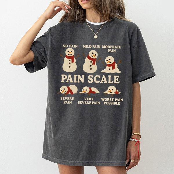 Humorous Medical Christmas Tee, Snowman Pain Scale T-Shirt, Melting Snowman Nurse Doctor Graphic Shirt, Winter Healthcare Wor