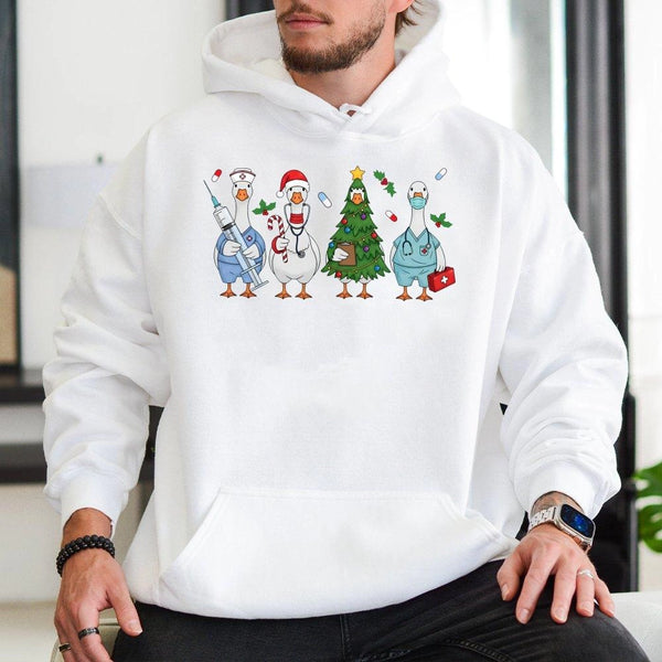 Silly Goose Medical Team Graphic Pullover, Christmas Nurse Hoodie, Humorous RN Nursing Student Hooded Sweatshirt
