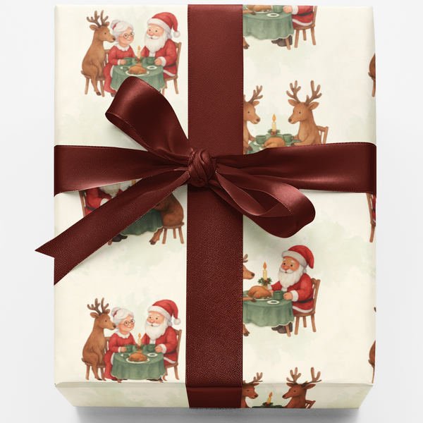 Adorable Christmas Meal Gift Wrap, Santa and Reindeer Dinner Wrapping Paper, Retro Holiday Story Wrapping Paper, Xmas Present