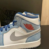 Mid Top Sneakers, Blue White Colorway, Lace Up Design, Casual Gift for Sneaker Fans