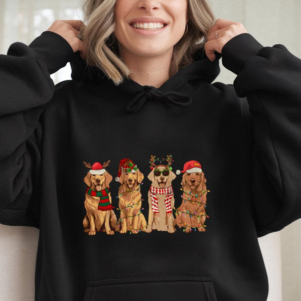 Adorable Festive Dog Mom Hoodie, Golden Retriever Christmas Hoodie, Holiday Pet Lover Sweatshirt, Retro Winter Puppy Pullover