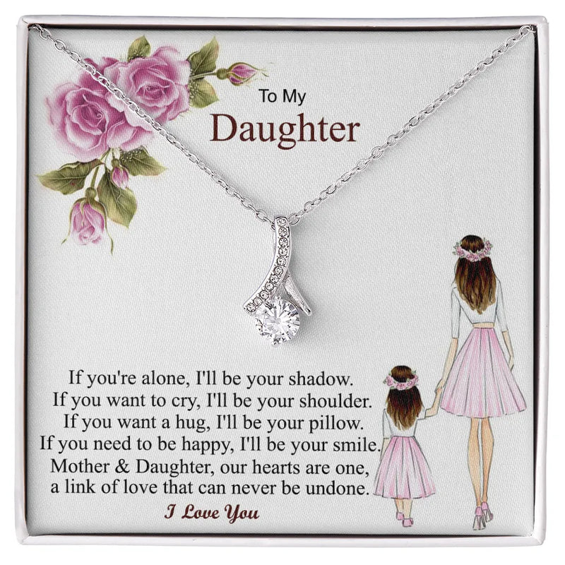 Sparkling Ribbon Pendant Necklace, Daughter Necklace from Mom, Cubic Zirconia Necklace, Birthday Present for Daughter, Christmas Jewelry Present
