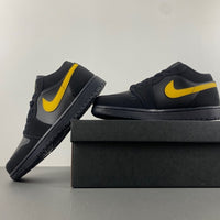 Low Top Sneakers, Black Yellow Colorway, Lace Up Design, Casual Gift for Sneaker Fans
