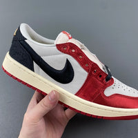 Low Top Sneakers, Red Black Beige Colorway, Lace Up Design, Casual Gift for Sneaker Fans