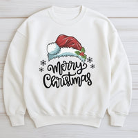 Merry Christmas Crewneck, Santa Hat Holly Christmas Sweatshirt, Festive Holly Graphic Sweater, Comfy Winter Holiday Sweatshirt Present