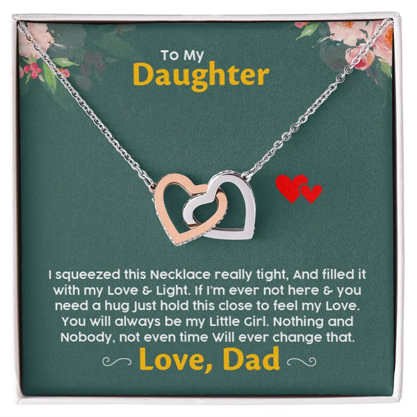 Interlocking Heart Pendant Necklace, Daughter Necklace Present from Dad, Surgical Steel Jewelry, Birthday or Christmas Keepsa
